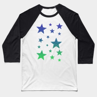 Blue Green Ombre Faux Glitter Stars Baseball T-Shirt